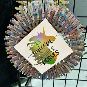 Handmade one of a kind clothespin wreath wall/door decor